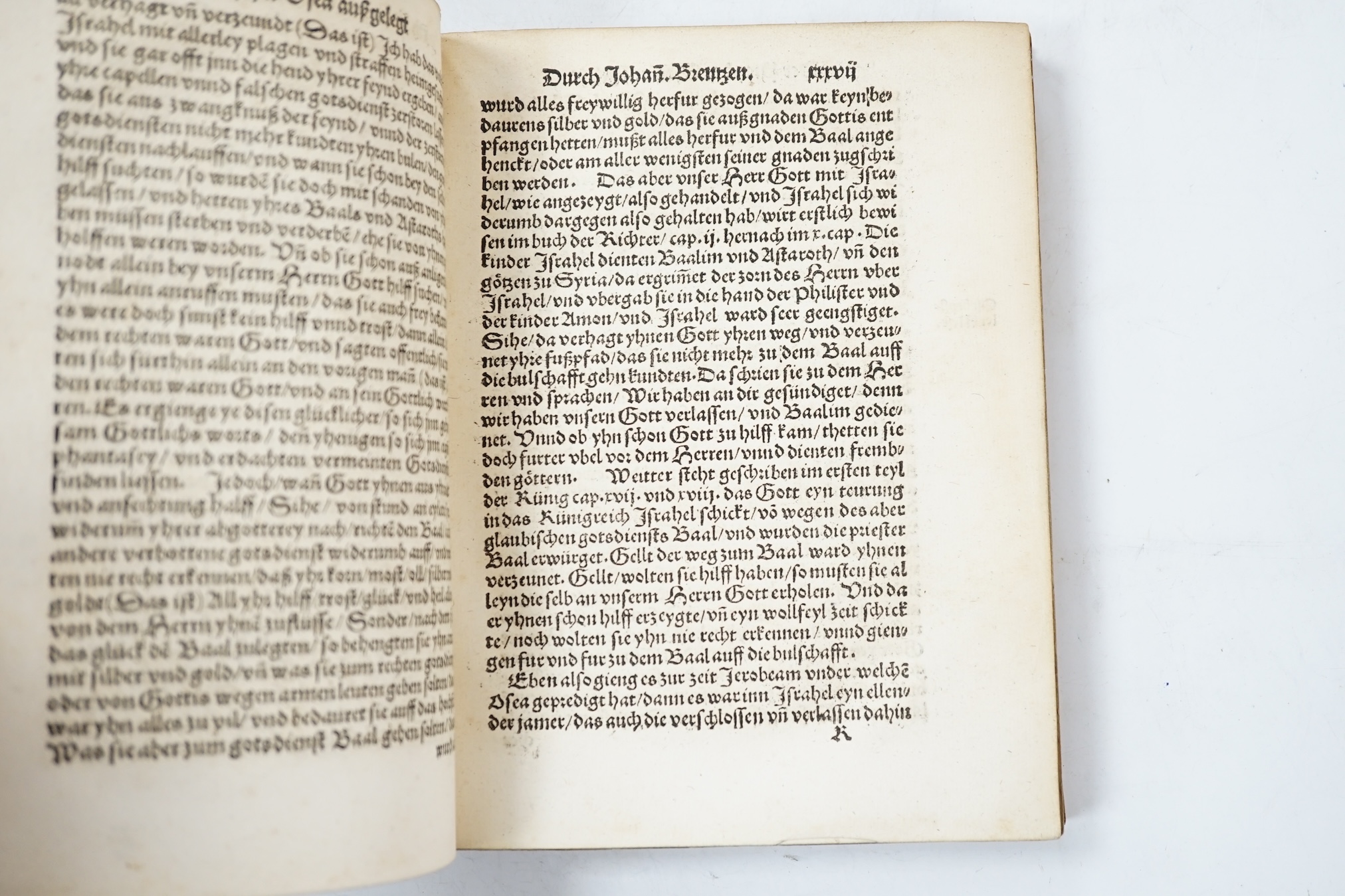 Brenz, Johannes - Der Prophet Osea, 8vo, vellum, lacking title (manuscript replacement), Johann Setzer, Hagenau, 1531